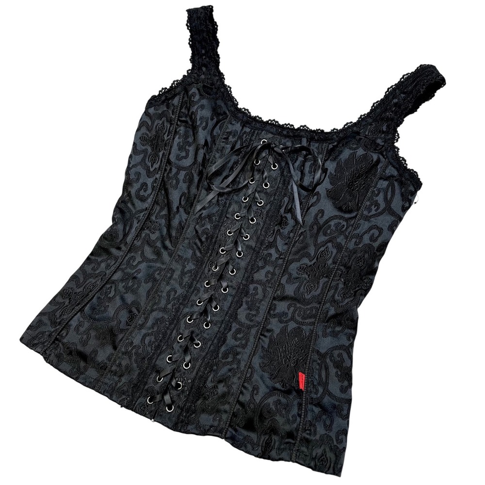 Vintage 90s Tripp Corset Top, Victorian Goth, Size Large